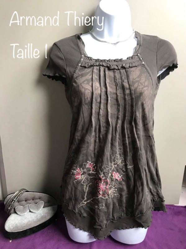 Top long manche courte couleur marron - taille 1