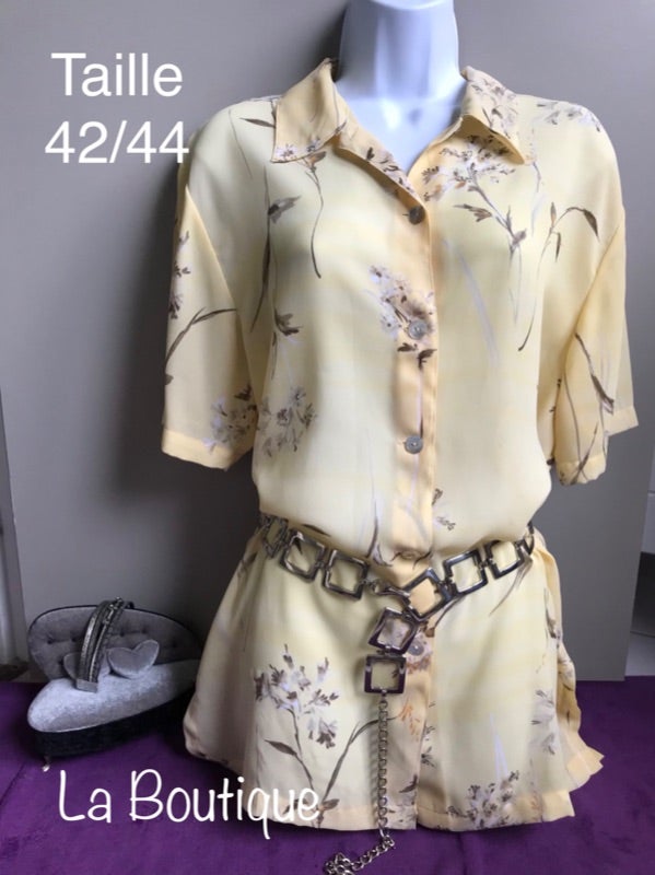 Chemisier MC jaune motif floral - taille 42/44