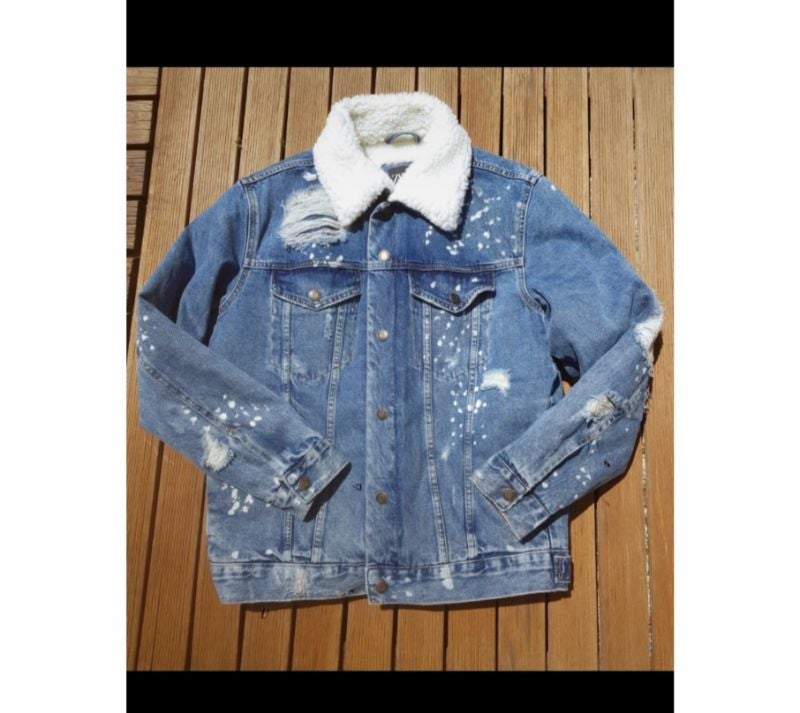 Veste Zara en jeans fourrée à coupe droite avec col à revers