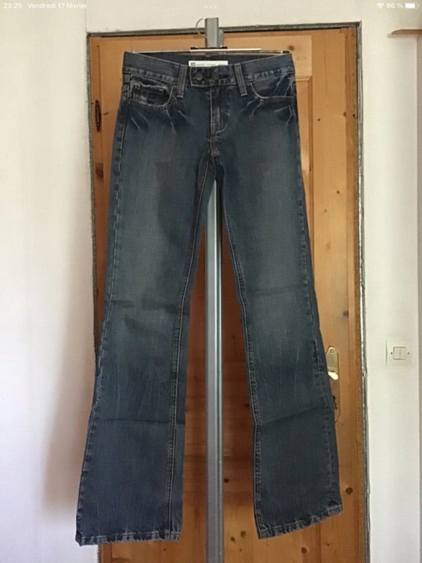 Jean vintage 90s délavé used /cuir Ange’s urban jeans