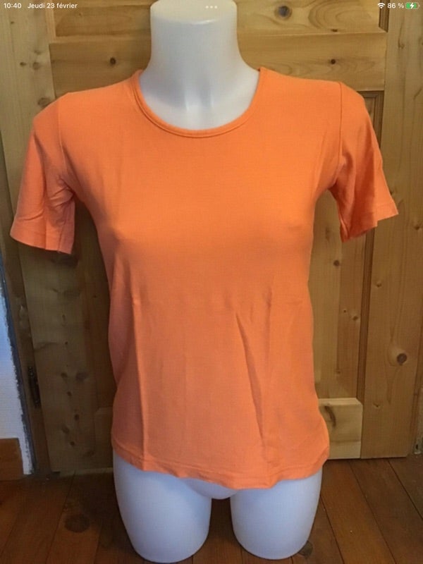 Top / tee-shirt orange vintage 90s Les Blancs D Antonelle