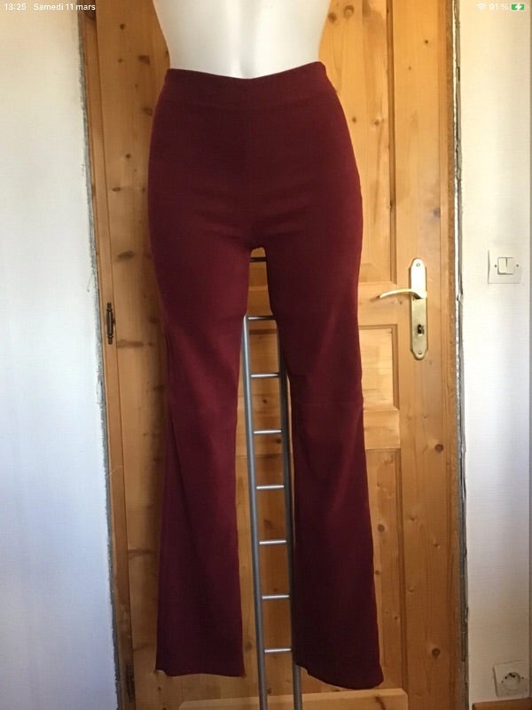 Pantalon suédine bordeaux vintage 80s fabriqué en France taille haute La City