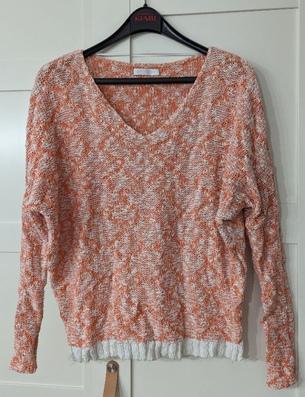 Pull tricot orange et blanc Promod T. M/L