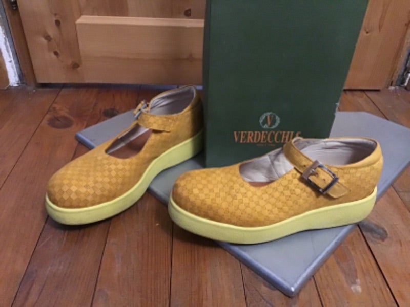 Babies compensées jaune cuir nubuck made in Italy vintage 80s Verdecchia