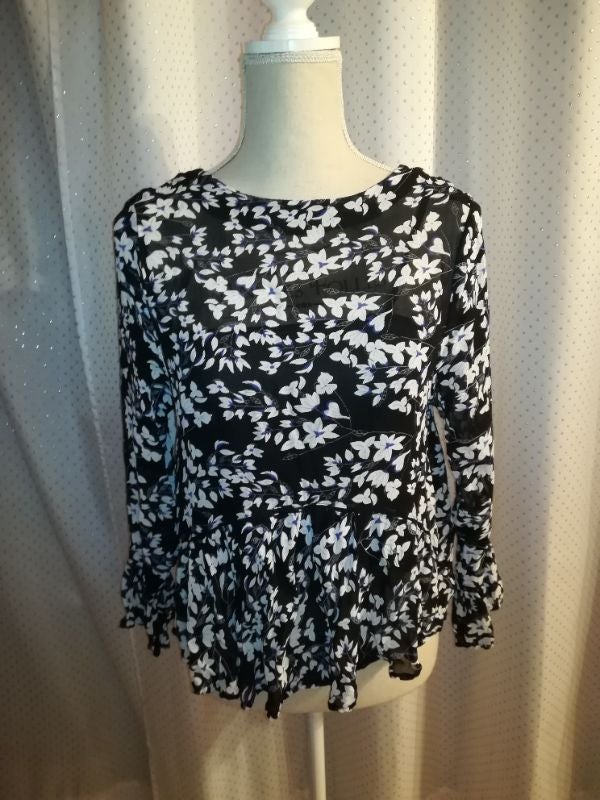Blouse Mango à fleurs blanches/bleues, taille XS, TBE
