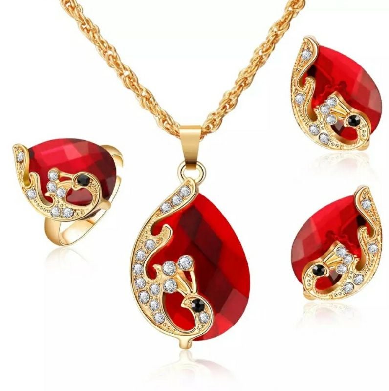 Parure "Grosse goutte" rouge