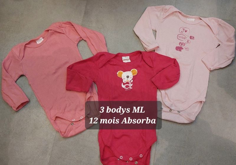 Lot 3 bodys ML Absorba 12 mois koala roses