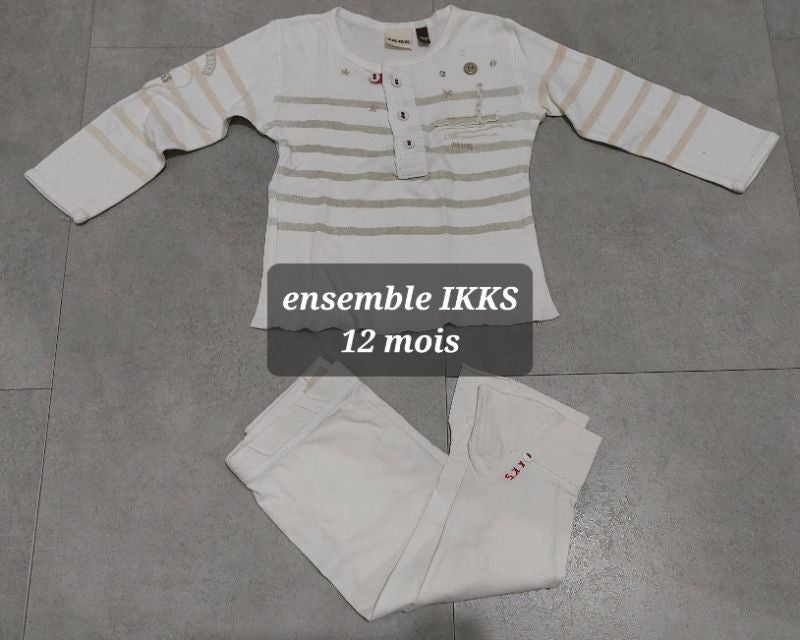Ensemble tee-shirt ML et legging évasé IKKS blanc 12 mois