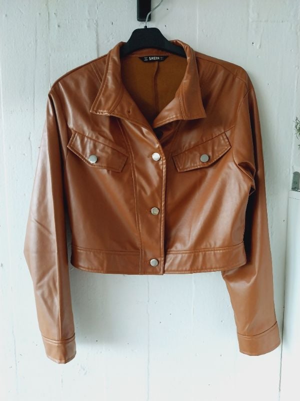 Veste blouson simili cuir camel Shein
