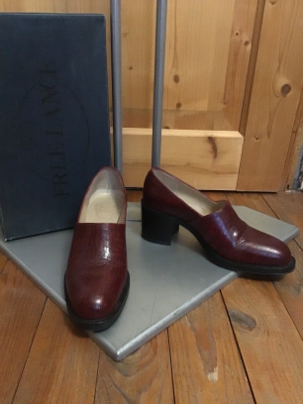 Chaussures bordeaux croco talon épais tout cuir made in France vintage 80s Free Lance