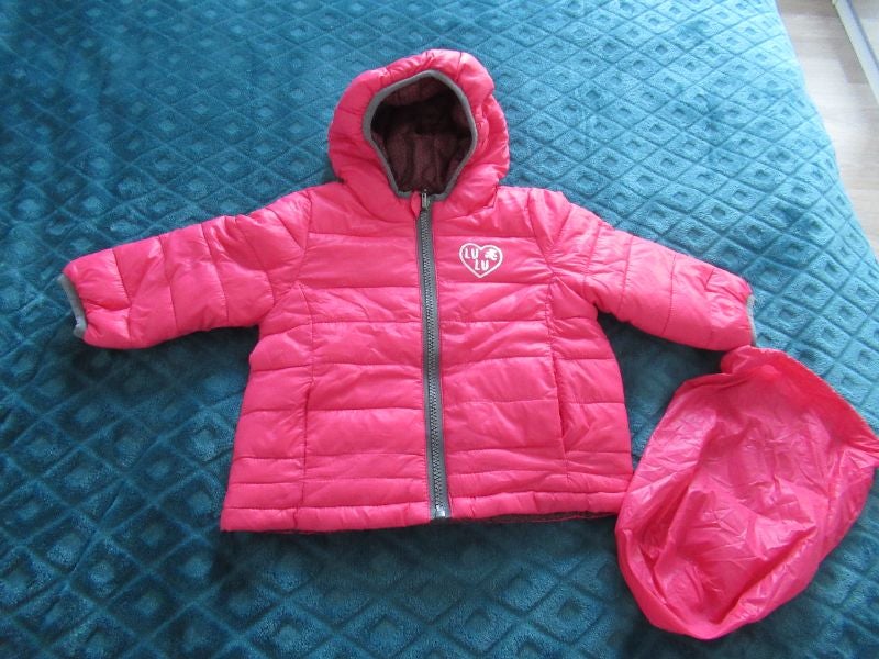 Manteau doudoune réversible rose fuchsia Taille 12 mois lulu castagnette Gémo