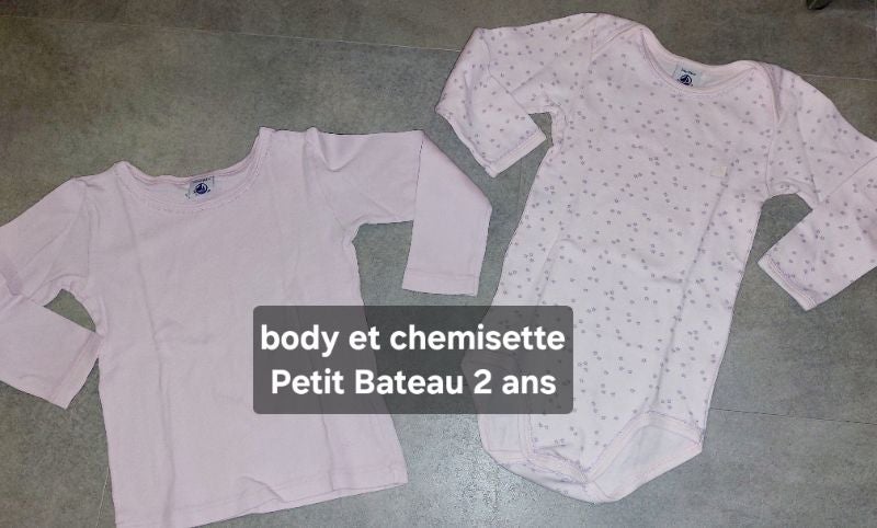 Lot body ML et maillot corps ML roses Petit Bateau 24 mois/2ans