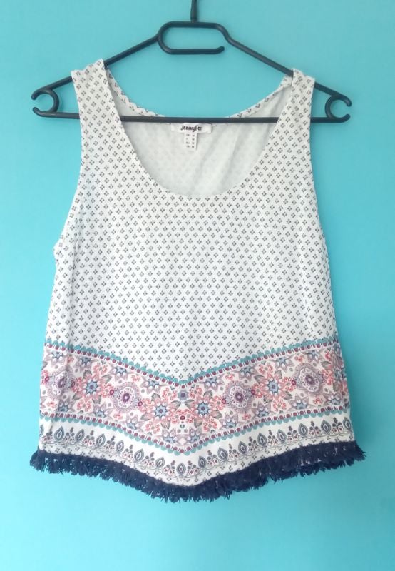 🌺 Débardeur avec motifs et pompons "Jennyfer" taille 38 🌺