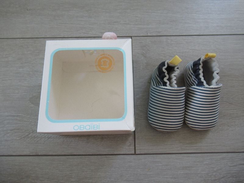 Chaussons bébé garçon marin à rayures bleu et blanches obaïbi 1 - 6 mois
