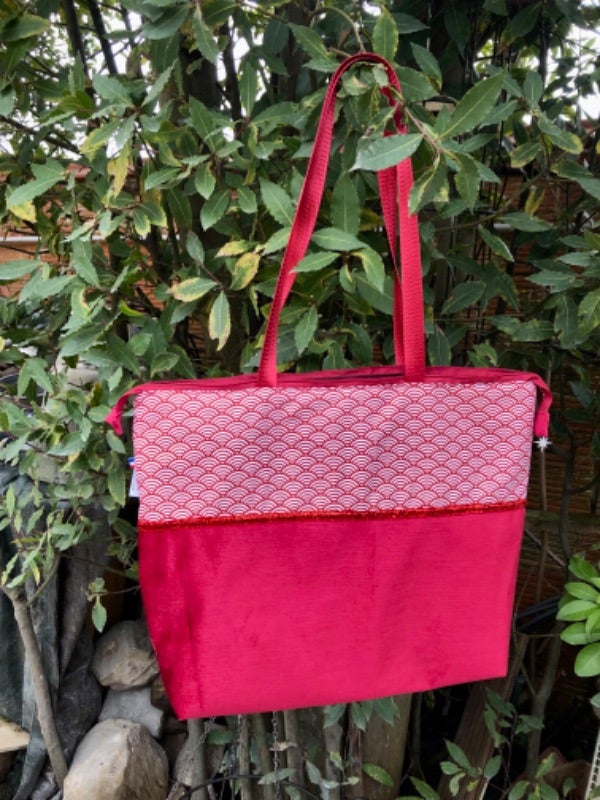 Grand Sac velours rouge et tissu japonais