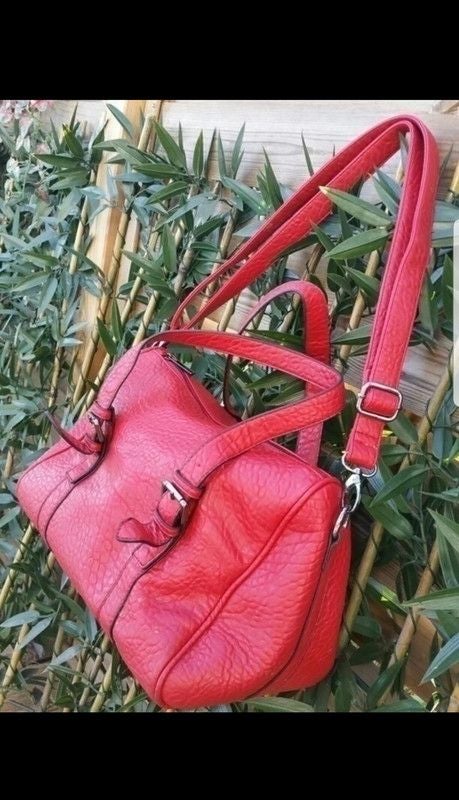 Sac à main sac week-end grande contenance similicuir effet sky rouge foncé