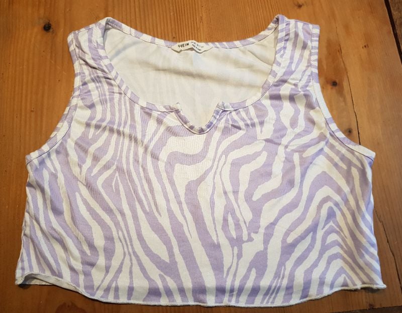 Crop Top sans manches zébré mauve et blanc