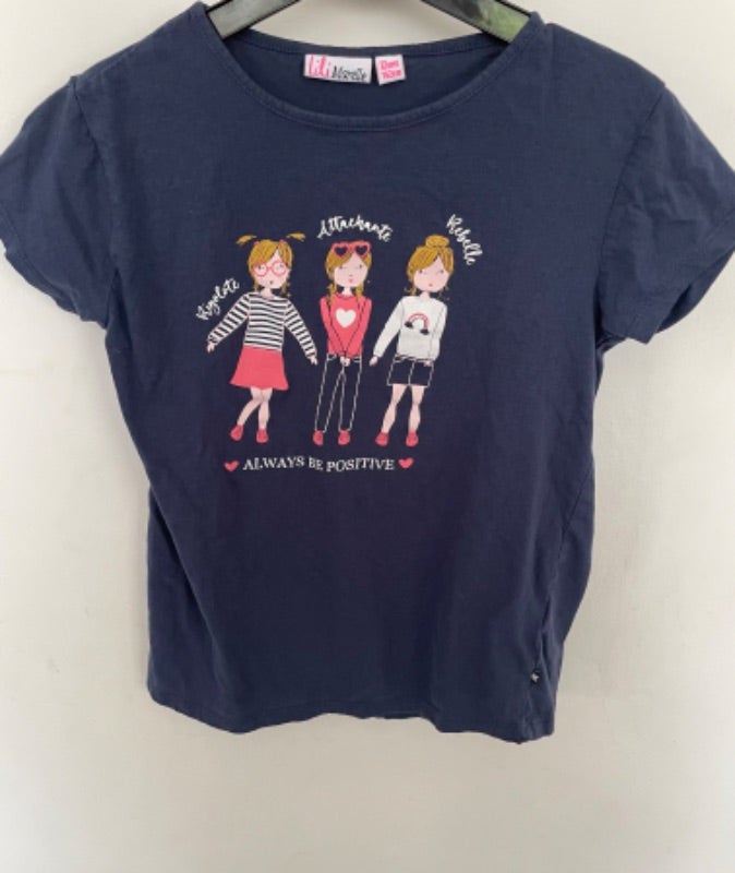 Tee-Shirt fille T 12 ans Lili Marelle bleu marine avec dessin