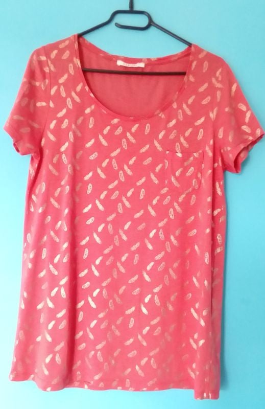 🍁Tee-shirt corail avec petites plumes dorées taille 40 Camaïeu 🍁