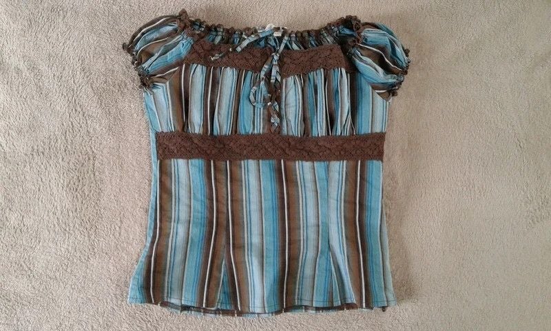 Top cintré Cache Cache rayé turquoise / marron Taille 2