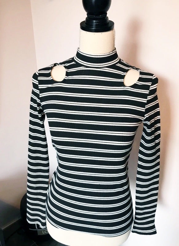 pull tee shirt manches longues Shein rayé noir blanc S 36