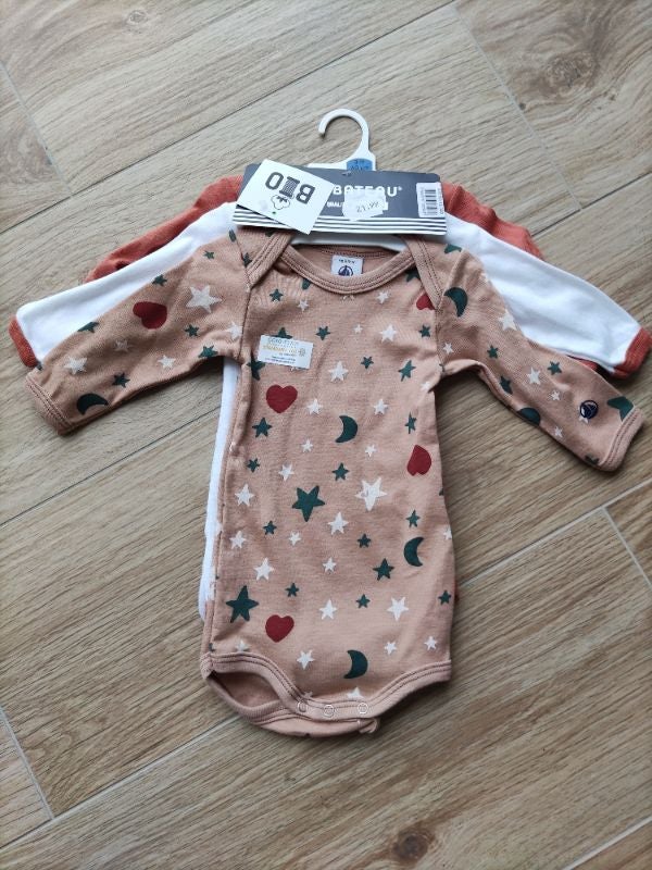 Lot 3 bodies manches longues Petit Bateau 3 mois