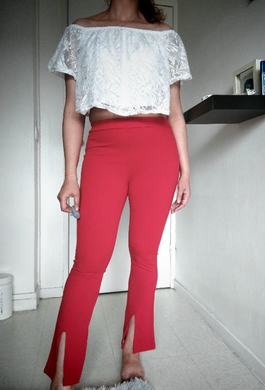 Pantalon taille élastique évasé fendu devant