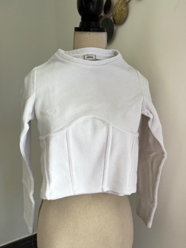 T-shirt pull manches longues chaud court blanc Pimkie XS 34