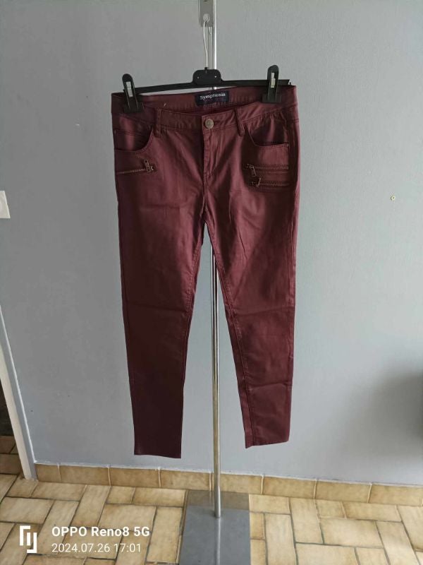 pantalon/jean enduit bordeaux slim neuf