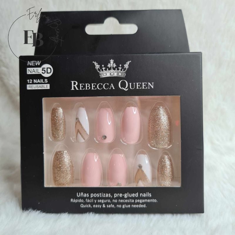 Faux Ongles rose / doré nail art