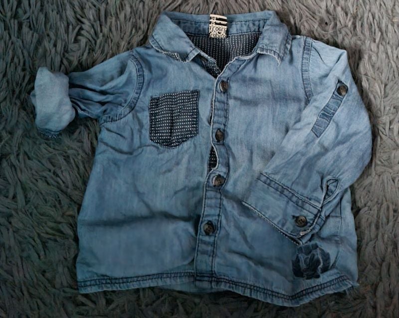Chemise couleur jean 12mois 74cm manches retroussable mixte