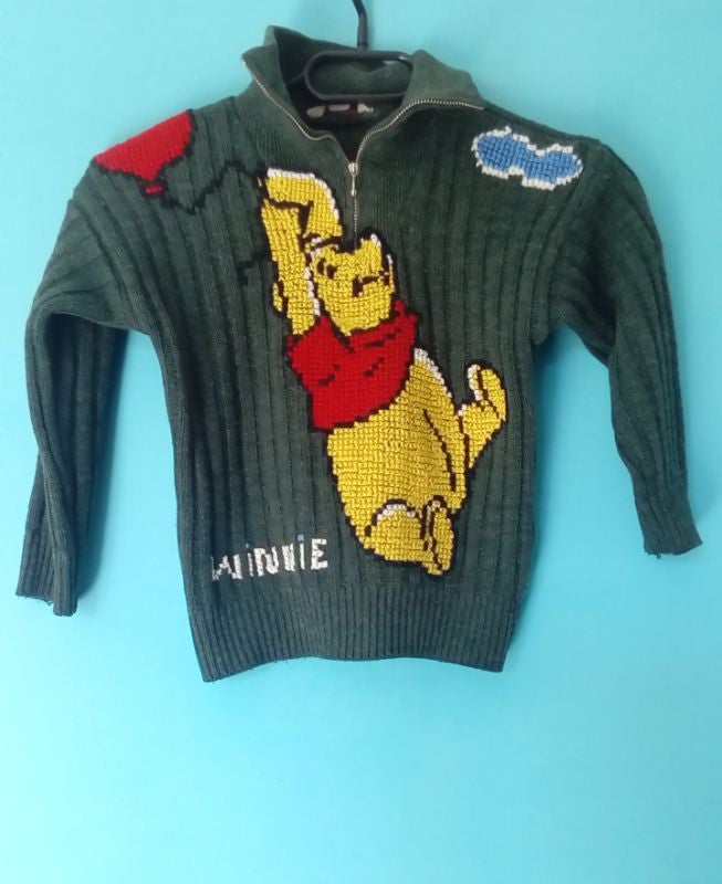 🍯 Pull vert Winnie l'ourson Franck coster garçon 4 ans 🍯