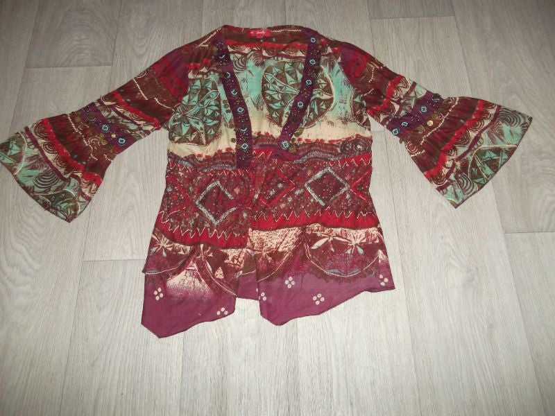 Chemise veste RENE DERHY multicolore breloques perles taille 40 TBE