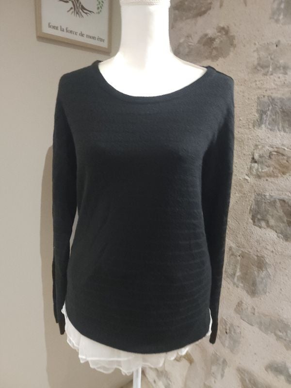 Pull noir à rayures femme