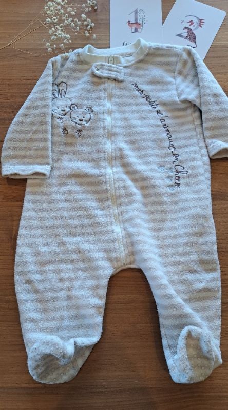 Sur pyjama beige et blanc _ 12 mois 74 cm _ sans marque
