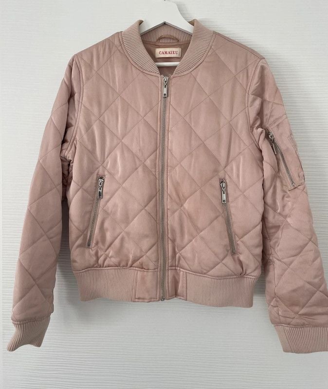 Bomber veste rose poudrée matelassée coupe-vent avec fermeture éclair et poches