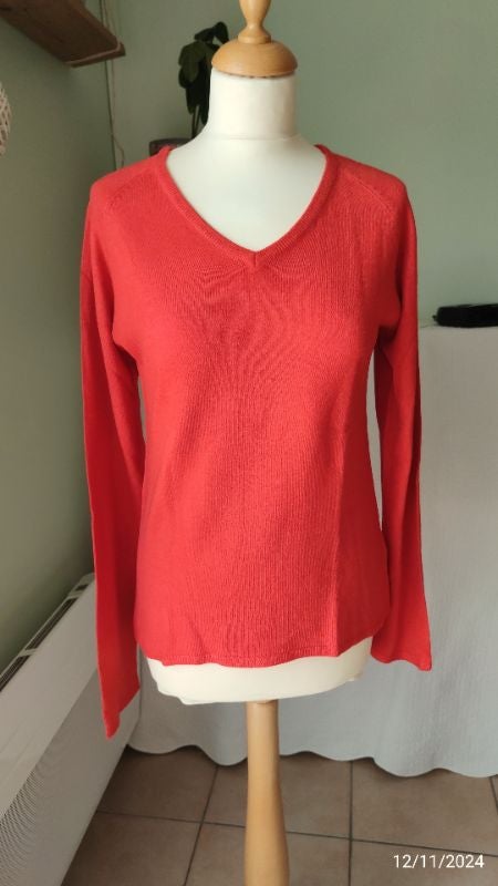 Pull orangé avec col en V - GÉMO T38
