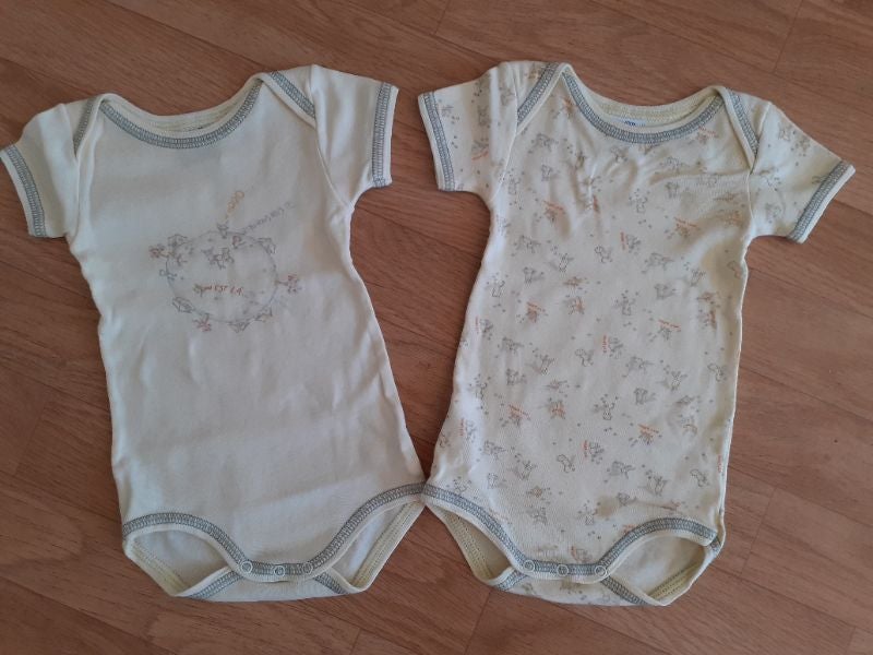Lot de 2 body manches courtes mixte, 3mois