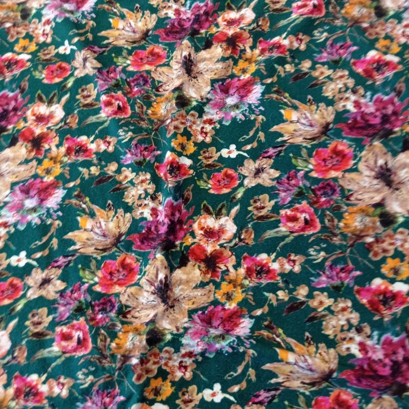 Coupon tissu jersey coton fleuri vert