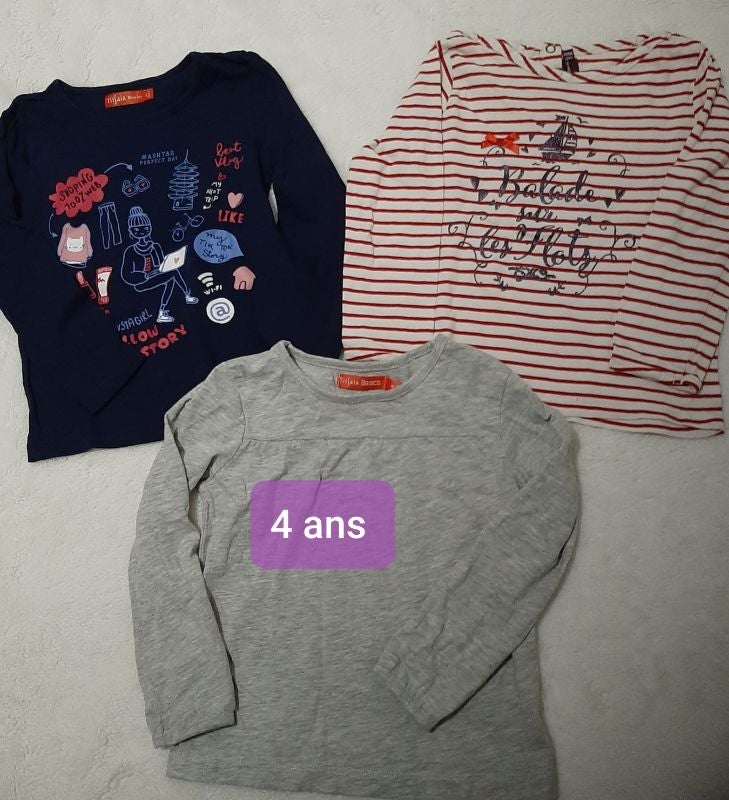 3 tee-shirts manches longues 4 ans