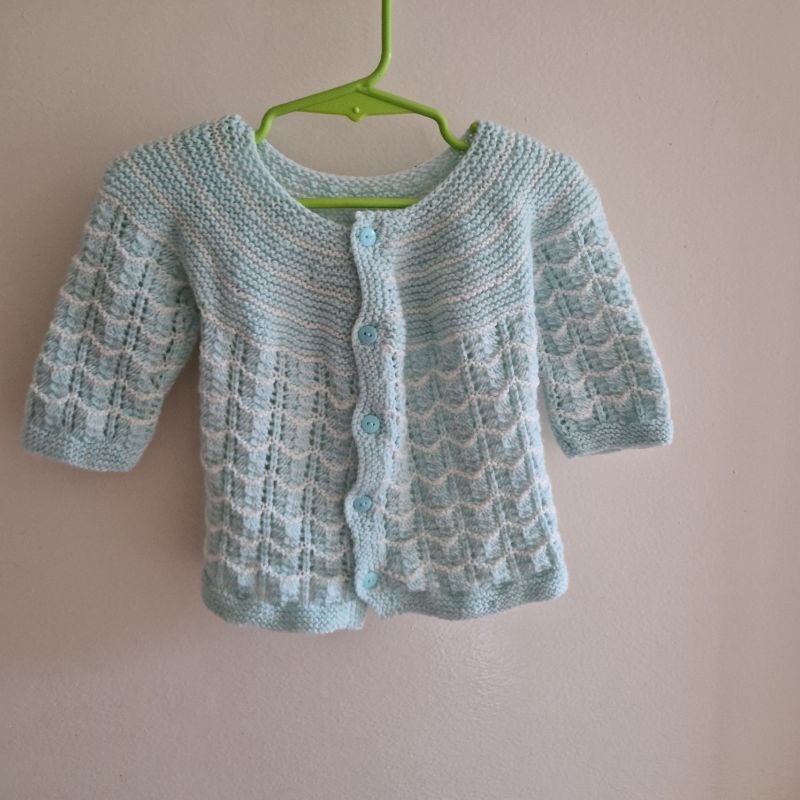 3 mois gilet turquoise blanc fait main